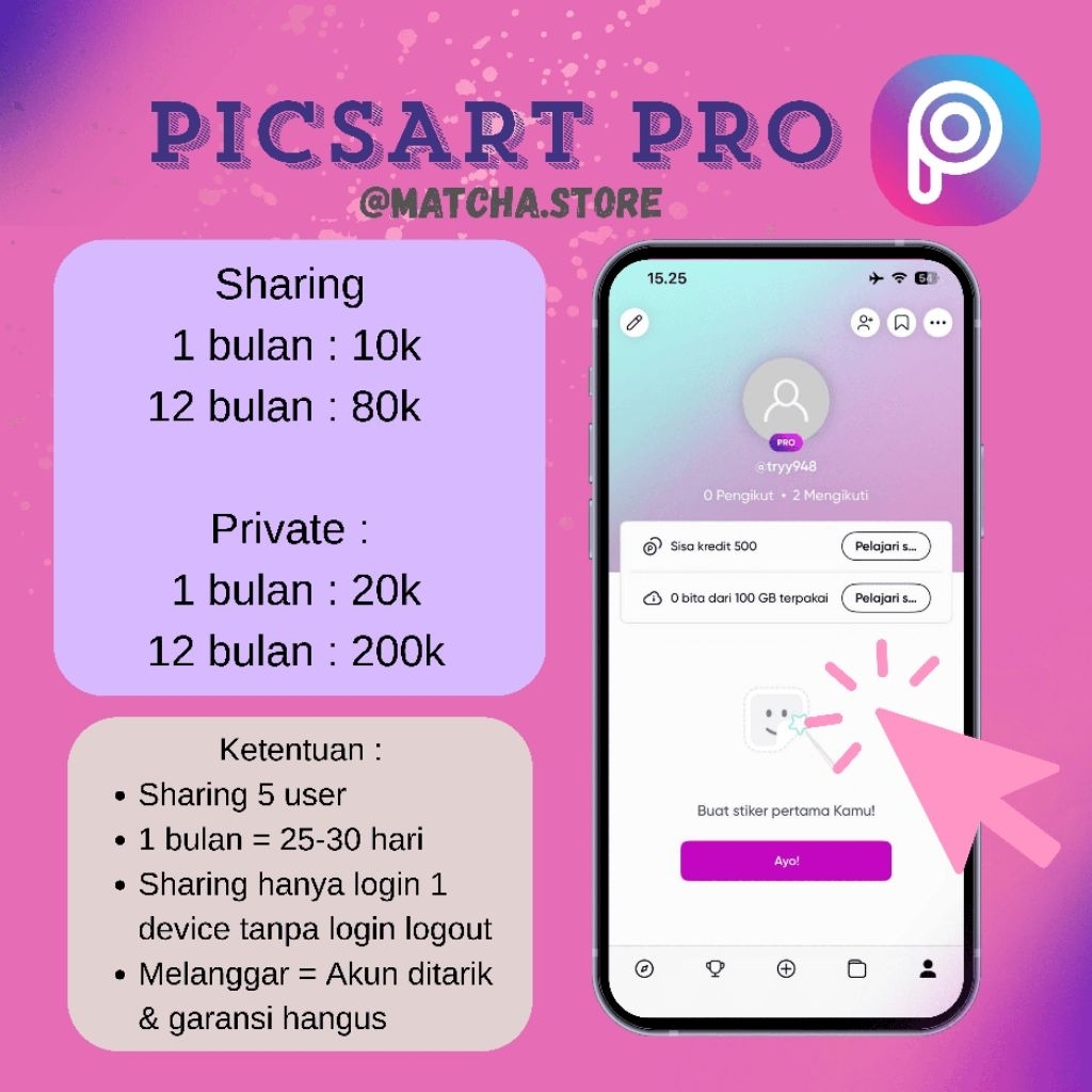Picsart Pro 1 Bulan, 1 Tahun