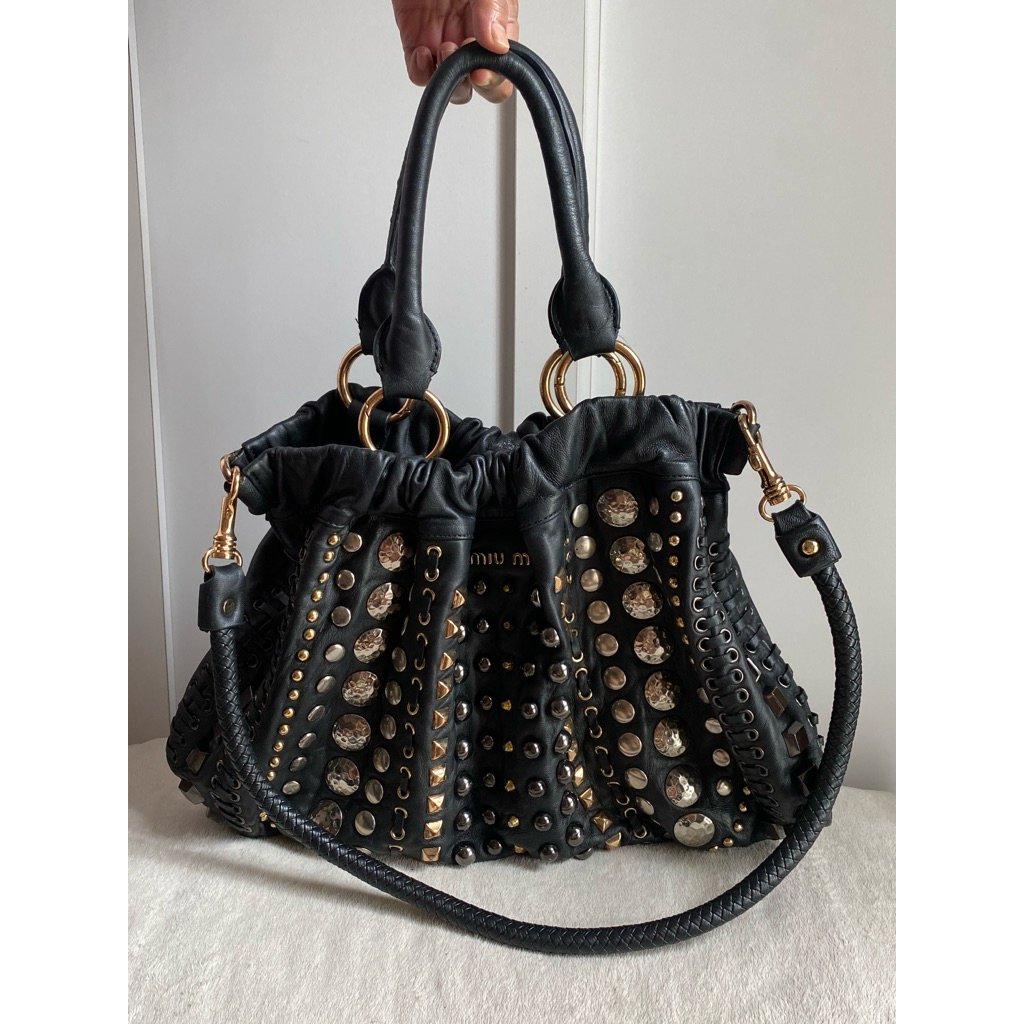 MiuMiu Studded Black Leather Bag