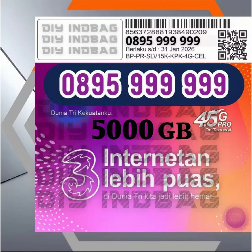 nomor couple  cantik TRI 10 digit bonus kuota 5000gb