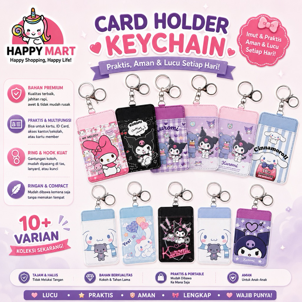 Card holder keychain motif sanrio kuromi / melody / cinnamoroll