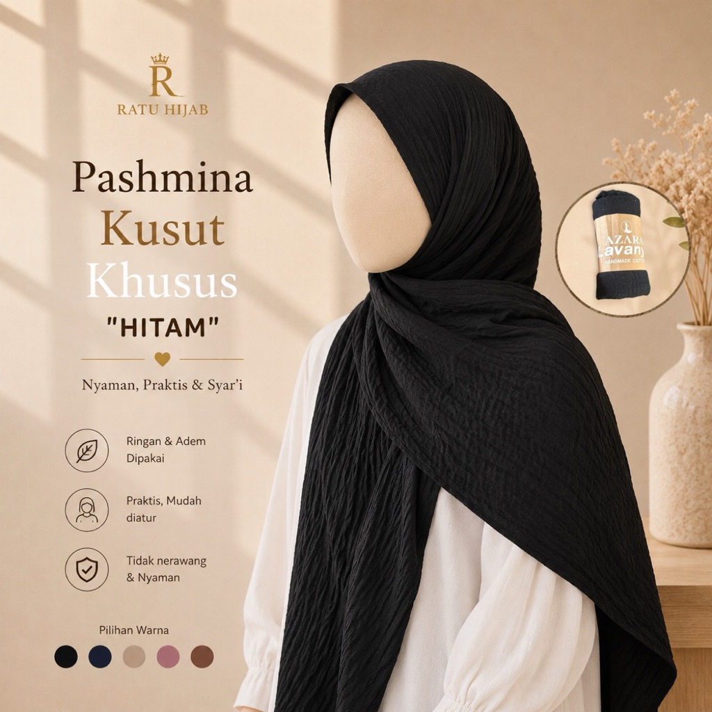 Pashmina Crincle Lavanya Hitam | Pashmina Crinkle Premium Adem