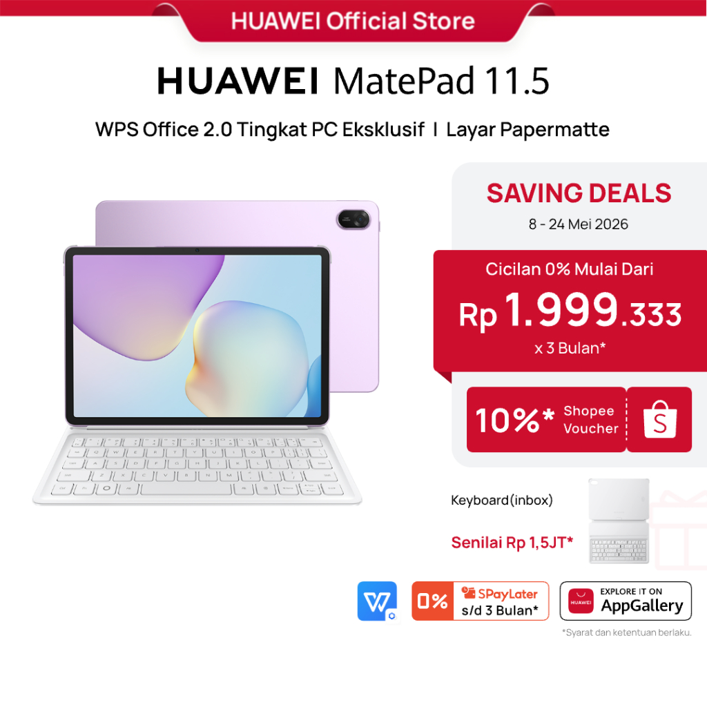 [BEST SELLER] HUAWEI MatePad 11.5-inci 2025 Tablet | WPS Office 2.0 Tingkat PC Eksklusif | Layar Pap