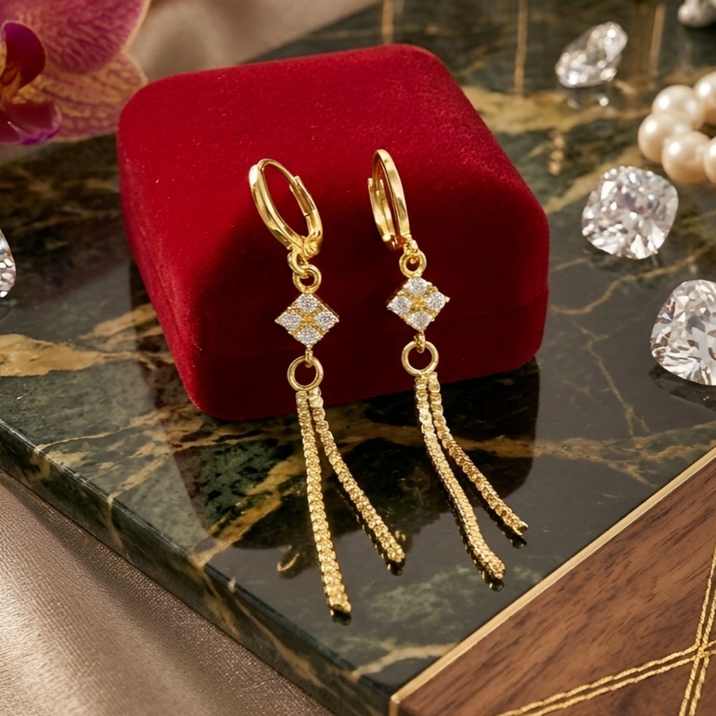 Anting Wanita Remaja Yaxiya Xuping jurai Panjang Perhiasan imitasi lapis emas Murah titanium