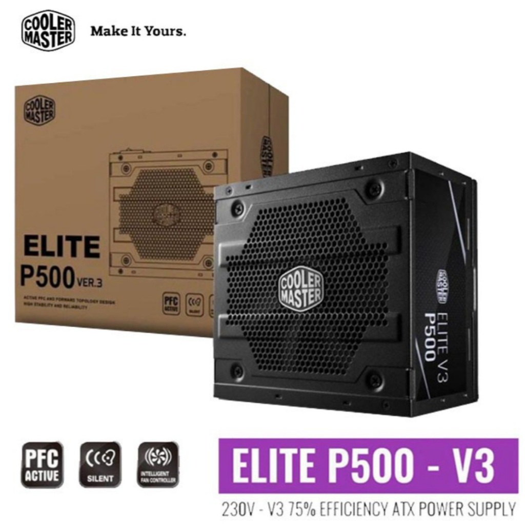 PSU Switching Power Supply Unit Cooler Master Elite V3 P500 500 Watt 6 Pin VGA 8 Pin CPU PC Komputer