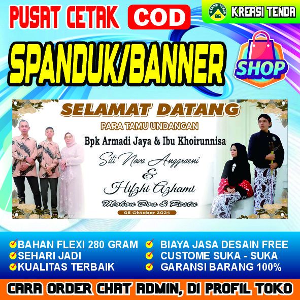 cetak spanduk banner Pernikahan nikah kawin wedding Selamat Datang Doa restu