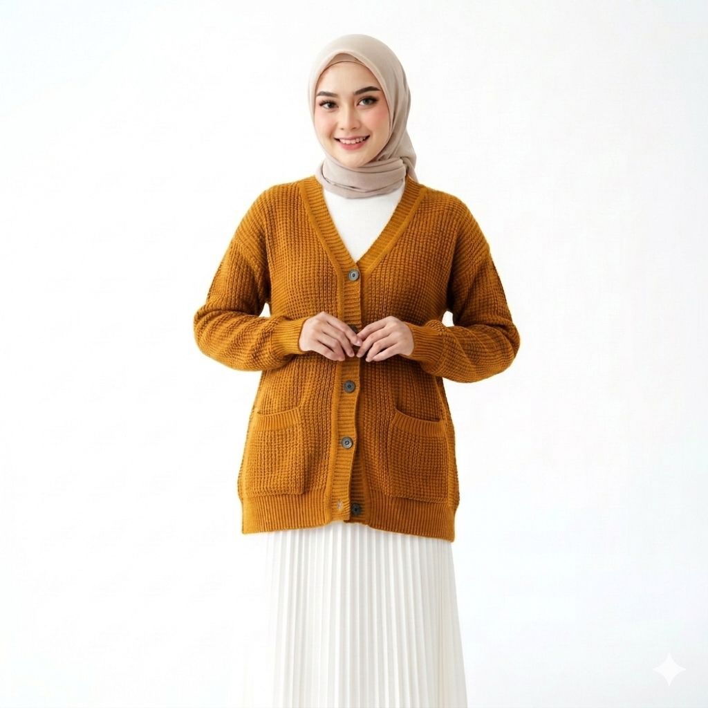 Sweater Rajut wanita Merisa Cardy Long Pocket Kancing 5