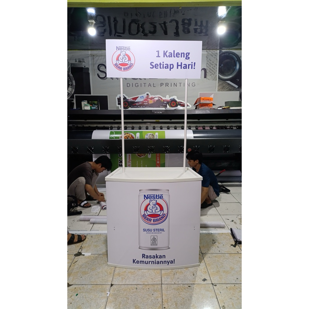 MEJA BOOTH EVENT DESK + VISUAL PVC BRANDING STIKER