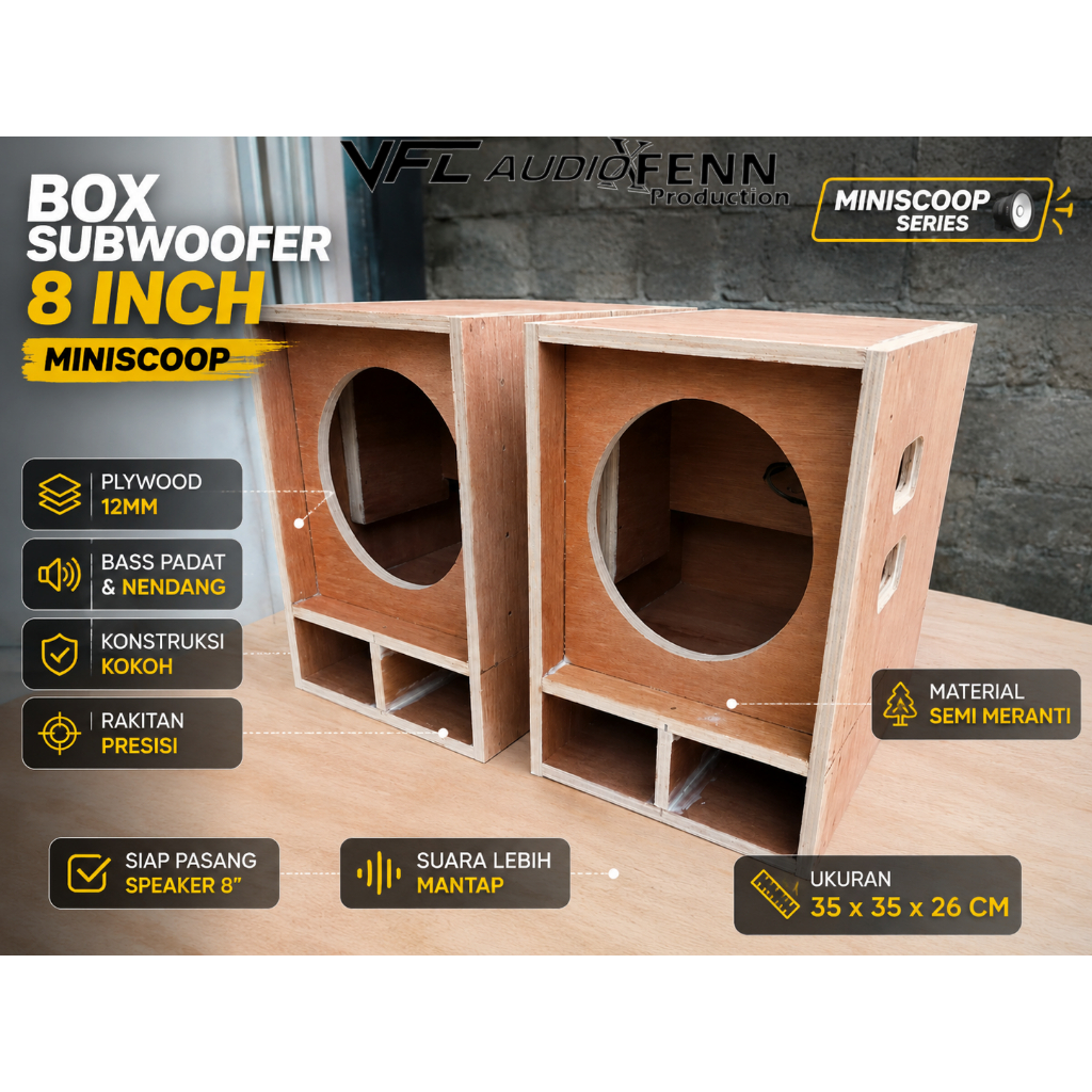 Box Subwoofer 8 inch Miniscoop Bahan 12mm