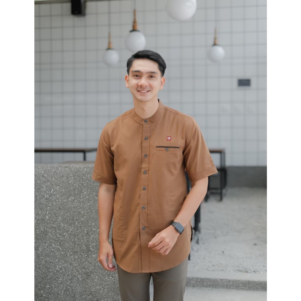 Habib Moslem Baju Koko Pria Dewasa Lengan Pendek Katun Oxford Mocca Tua