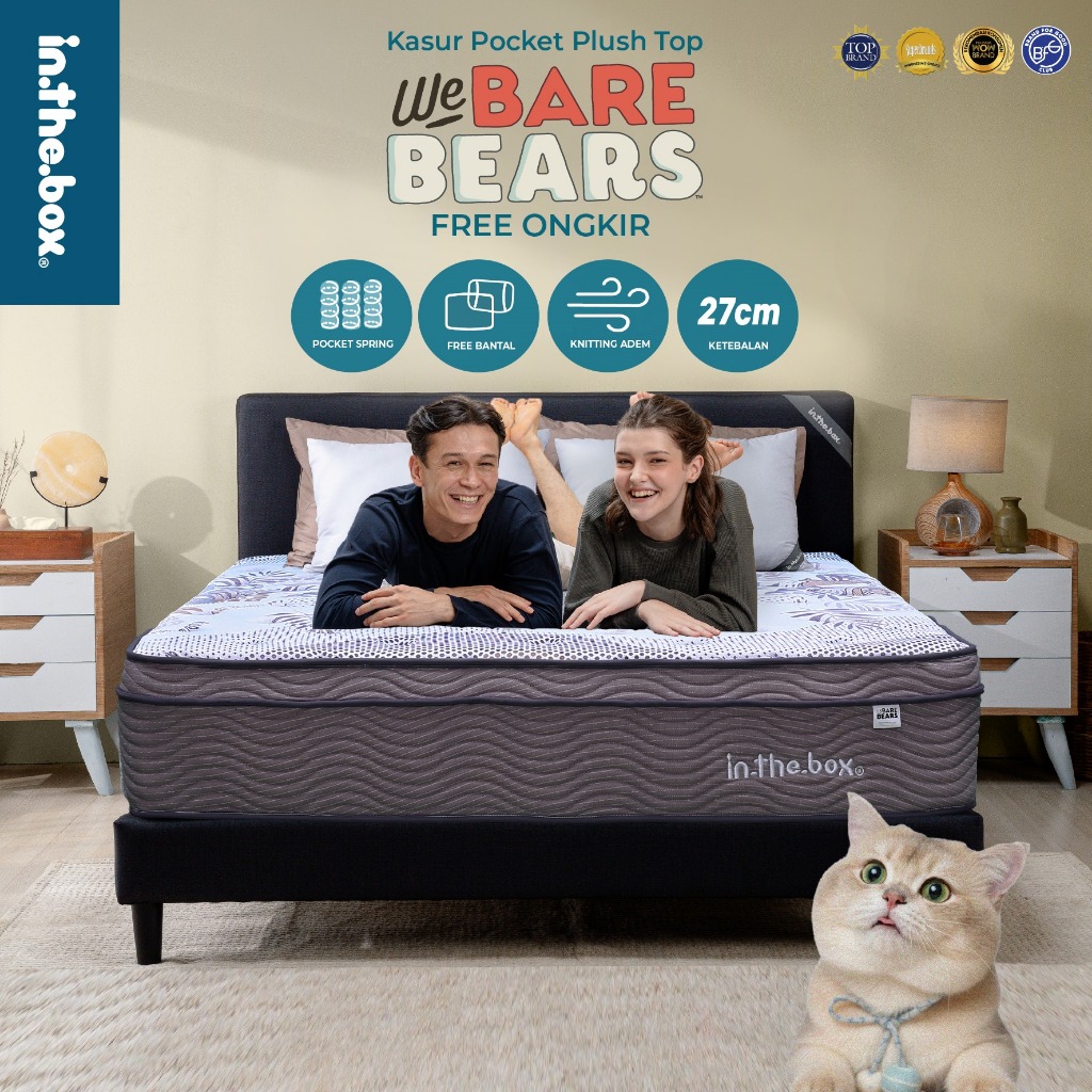 Kasur Anak Springbed INTHEBOX "We Bare Bear" Plush Top - FREE Bantal | Ukuran 90x200, 100x200, 120x2