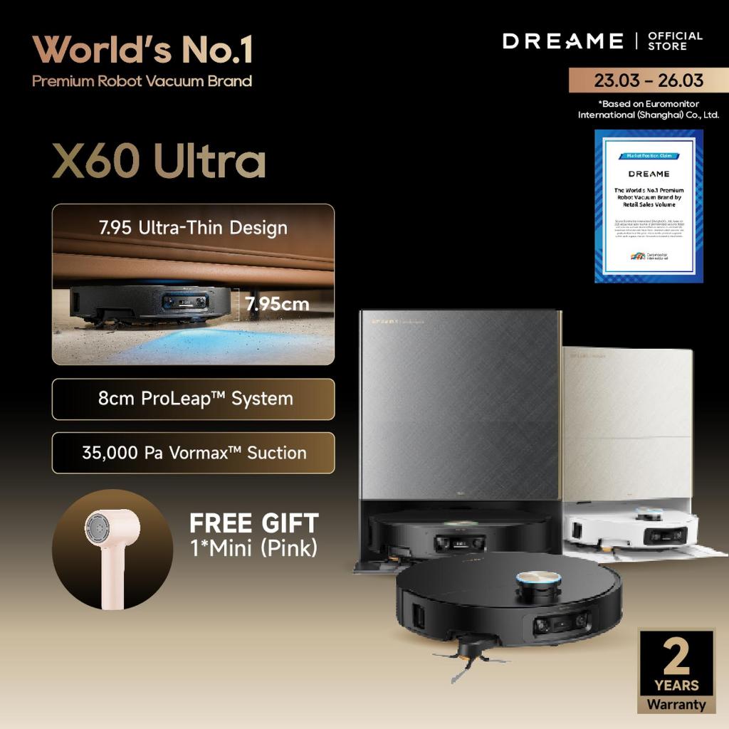 [GRAND LAUNCH] Dreame X60 Ultra Robot Vacuum | 7.95cm Ultra-Thin Flagship | 36,000Pa Vormax | FlexiA