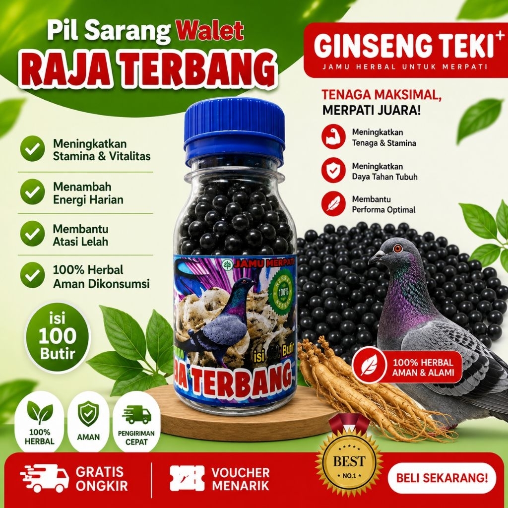Jamu Merpati RAJA TERBANG isi 100 Butir pil sarang walet liur walet ginseng teki madu klanceng pil e