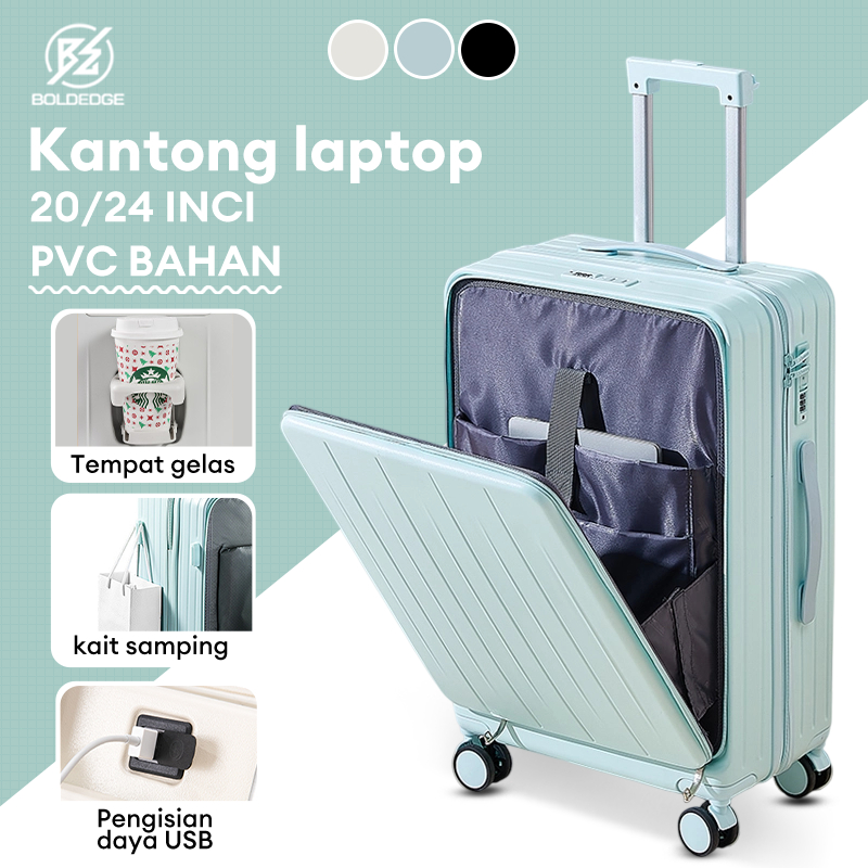 BoldEdge Koper 20/24 Inch Koper dengan Pembukaan Depan Laptop 16 Inci Tempat Gelas PVC Port USB