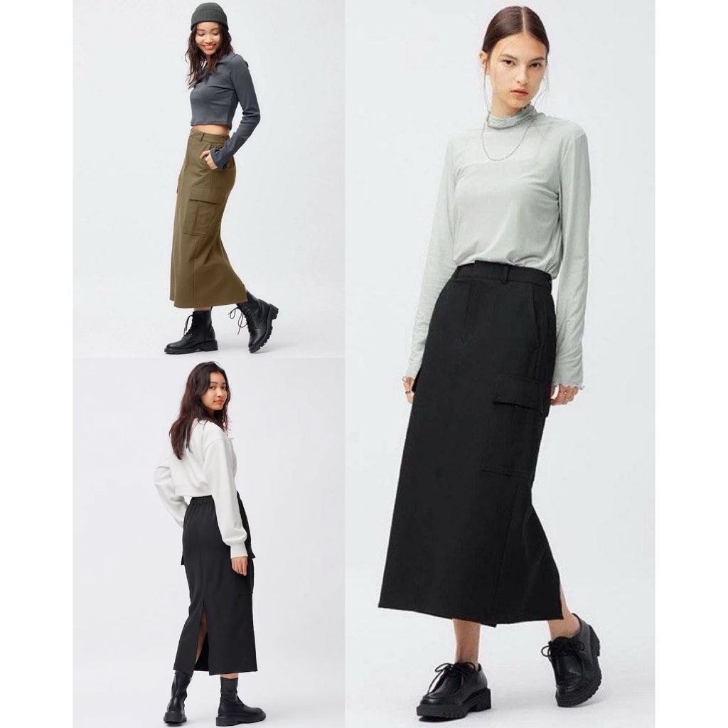 Rok Maxi Cargo Wanita GU Cargo Narrow Long Skirt - 2398