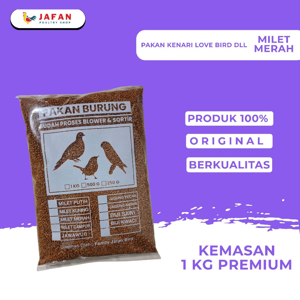 Milet Merah Premium 1kg - Pakan Burung Lovebird Kenari Nuri Parkit Bersih Higienis
