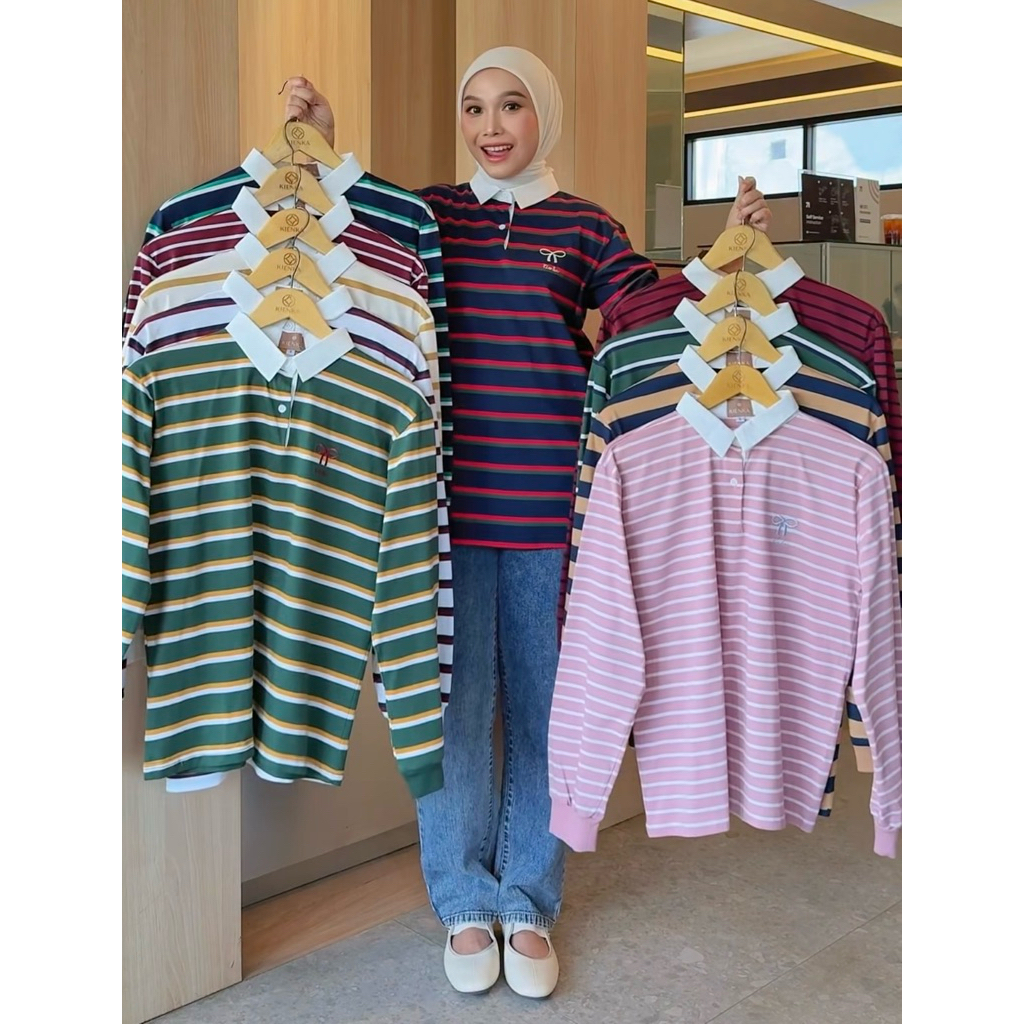 kaos polo stripe jumbo wanita kaos import kaos salur oversize kaos polo salur wanita