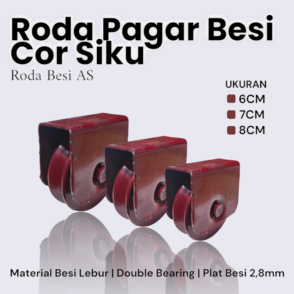 Roda Pagar Besi Cor 7 CM Untuk Pintu Gerbang dan Pagar / Roda pagar Merah Tebel, Roda pagar besi cor