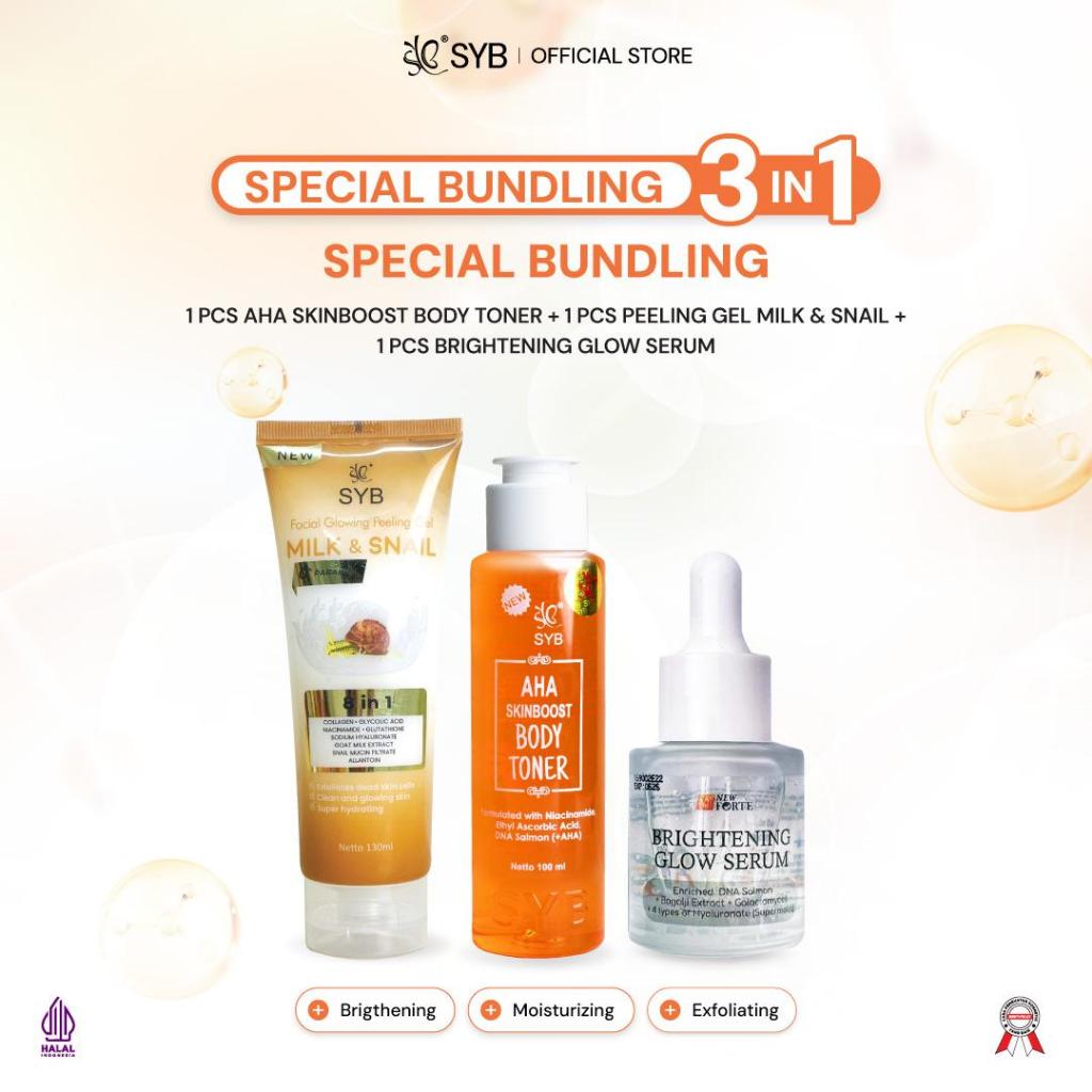 SYB  Paket Bundling Glow & Fresh [Aha Toner+Peeling Gel Milk & Snail+Brightening Glow Serum]