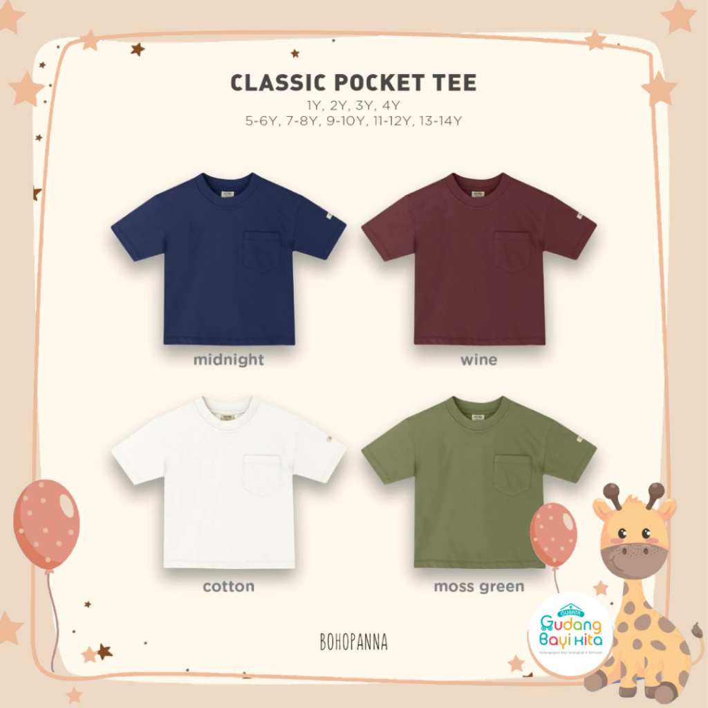 BOHOPANNA CLASSIC POCKET TEE - Kaos Polos Anak - Kaos Anak