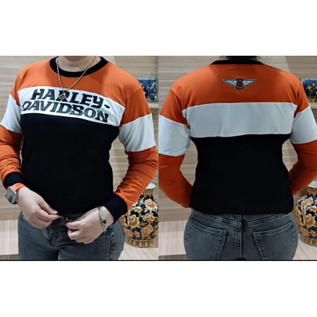 Atasan Kaos Lengan Panjang Harley Davidson wanita dewasa- Nyaman Dipakai Sehari-hari, Jahitan Rapi, 