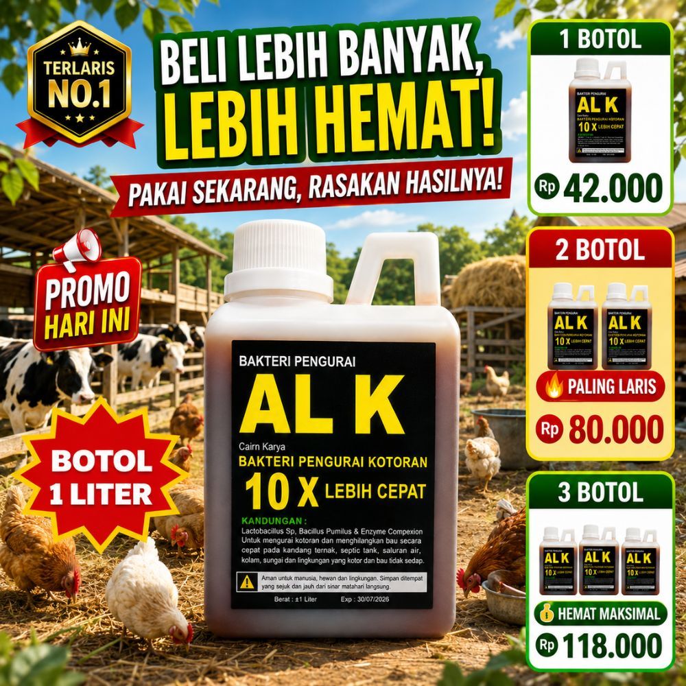 Bakteri Pengurai AL K Penghilang Bau Kandang & Pengurai Kotoran Ternak, Aman untuk Hewan