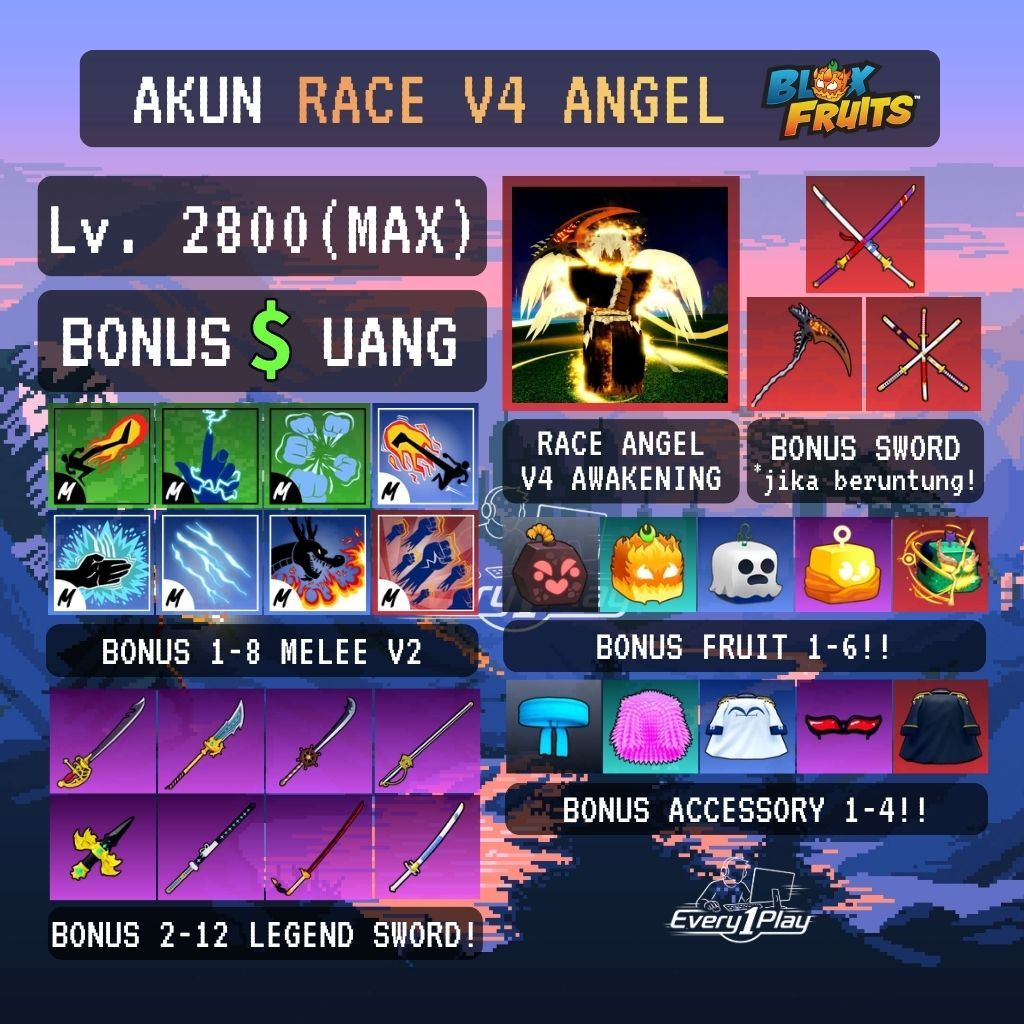 Akun Blox Fruit RACE ANGEL V4 Level Max - Akun Roblox Race SKY V4 Awaken