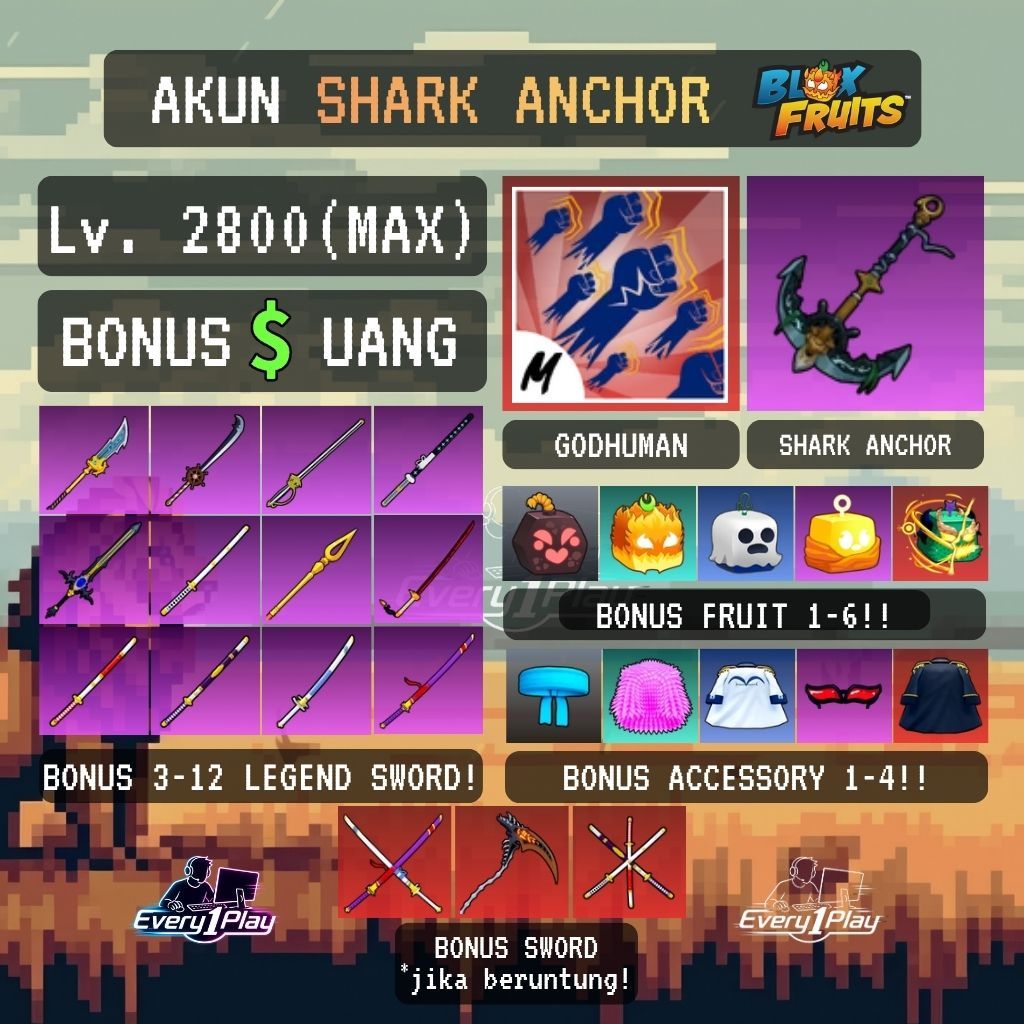 Akun Blox Fruit GODHUMAN + SHARK ANCHOR Level Max - Akun Blox Fruit Roblox