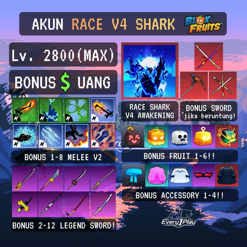 Akun Blox Fruit RACE SHARK V4 Level Max - Akun Roblox Race Shark V4 Awaken