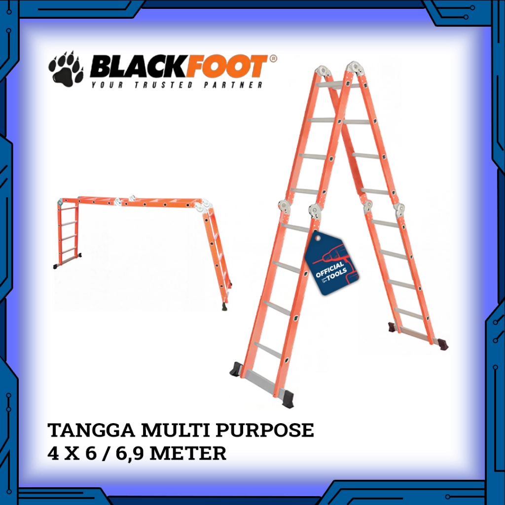 Tangga Lipat 6.9 Meter Aluminium Blackfoot 4x6 / Tangga MultiFungsi