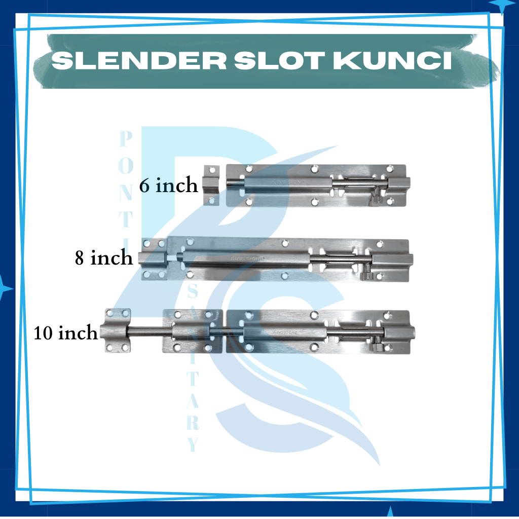 Slender Slot Kunci Jendela Pintu Rumah Panjang Stainless Steel 6" 8" 10"