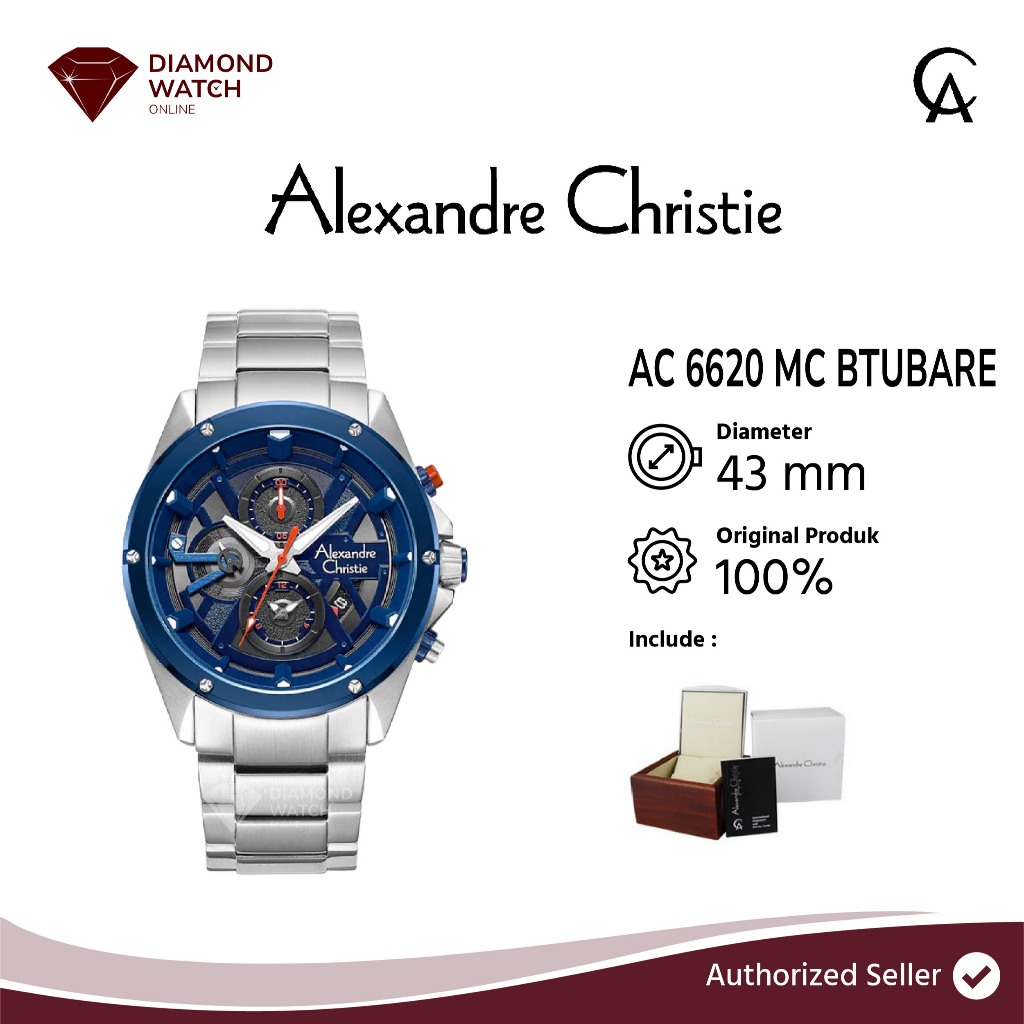 Jam Tangan Pria Alexandre Christie Chronograph AC 6620 MC BTUBARE Men Dual Tone Dial Stainless Steel