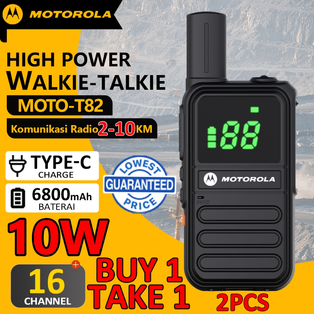 HT Motorola T82 Walkie talkie two way radio jarak jauh 10KM Daya Tinggi 10W 16 Saluran Radio 2Unit