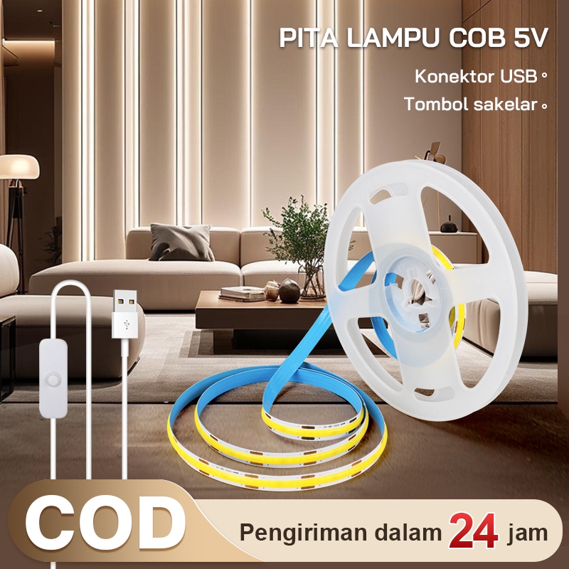 Lampu Strip LED 5V COB Lebar 8MM 2M 3M 5Meter USB Strip Lampu  Dapat Dipotong 3000K/4000K/6000K