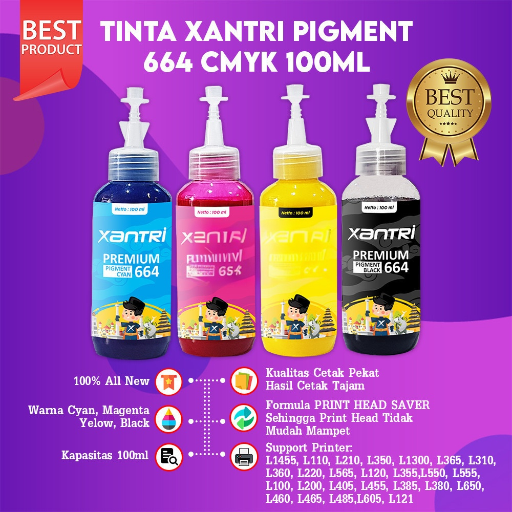 FixPrint Tinta Xantri Pigment 664 Printer L110 L210 L121 L350 L1300 L310 L360 L220 L565 L120 L550