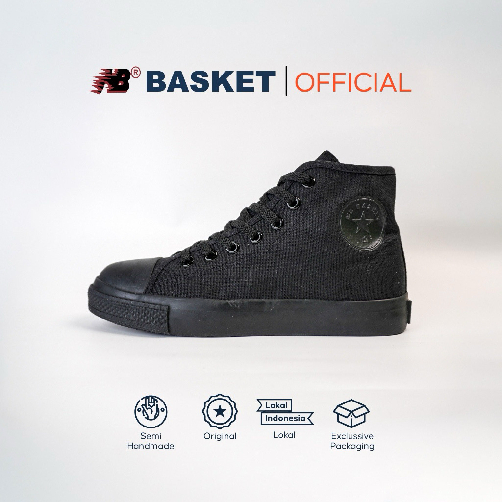 sepatu sekolah mb master basket hitam polos tinggi tali 34-45 cod