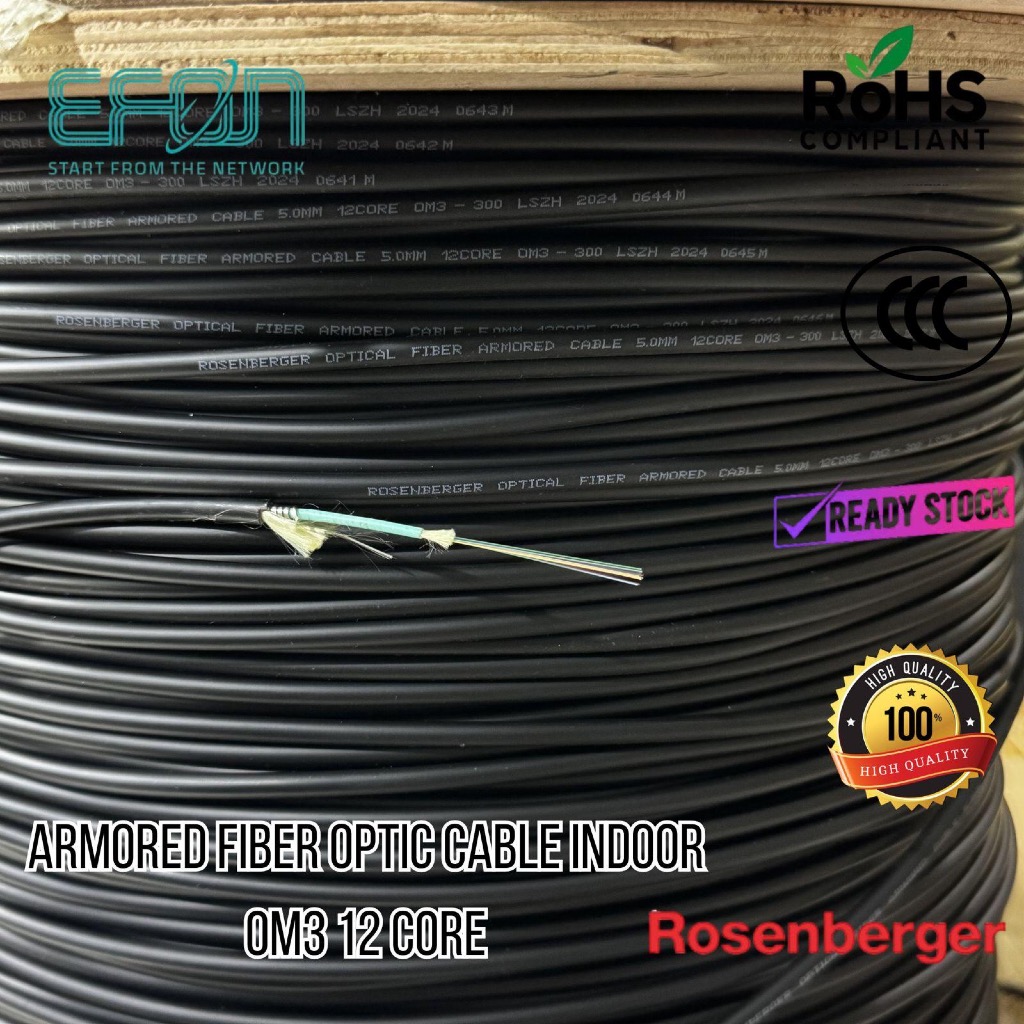 Armored Cable Fiber Optic 12 Core OM3 Multimode 5.0Mm Round Type Meteran/Cable only Rosenberger TANP