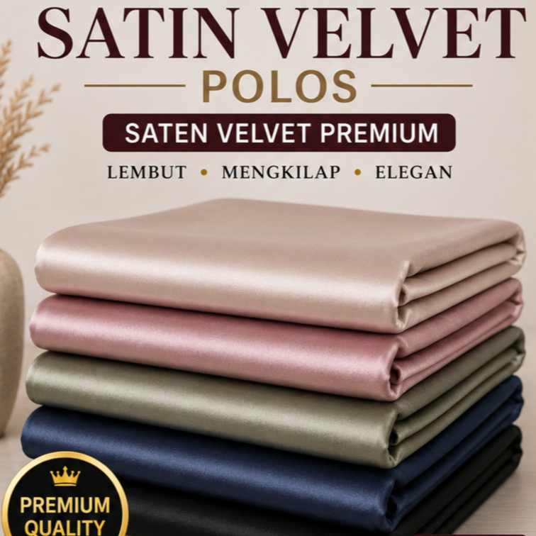 Kain Satin Velvet 1 Polos / Saten Velvet Premium / Bahan Gamis Dress Hijab Bridesmaid / Murah