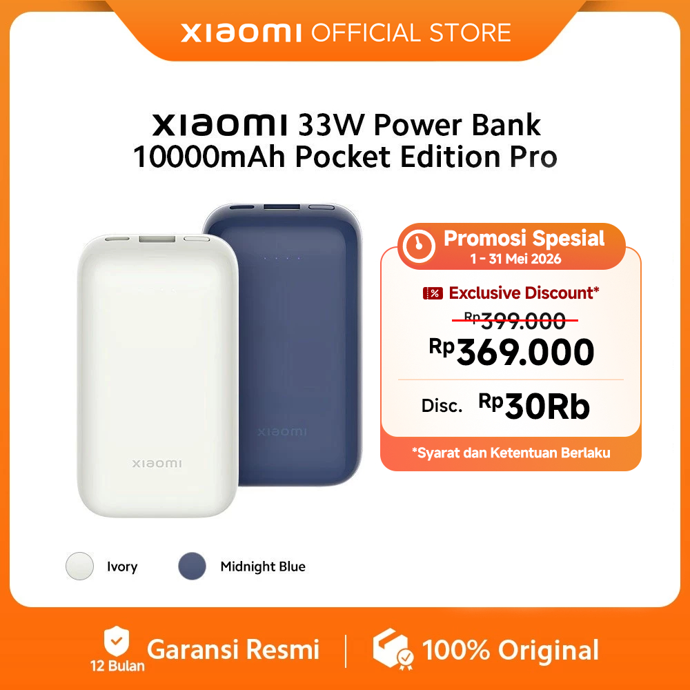 Xiaomi Power Bank 33W 10000mAh Pocket Edition Pro | Ringan dan Ringkas | Pas di Dalam Saku | Dua por