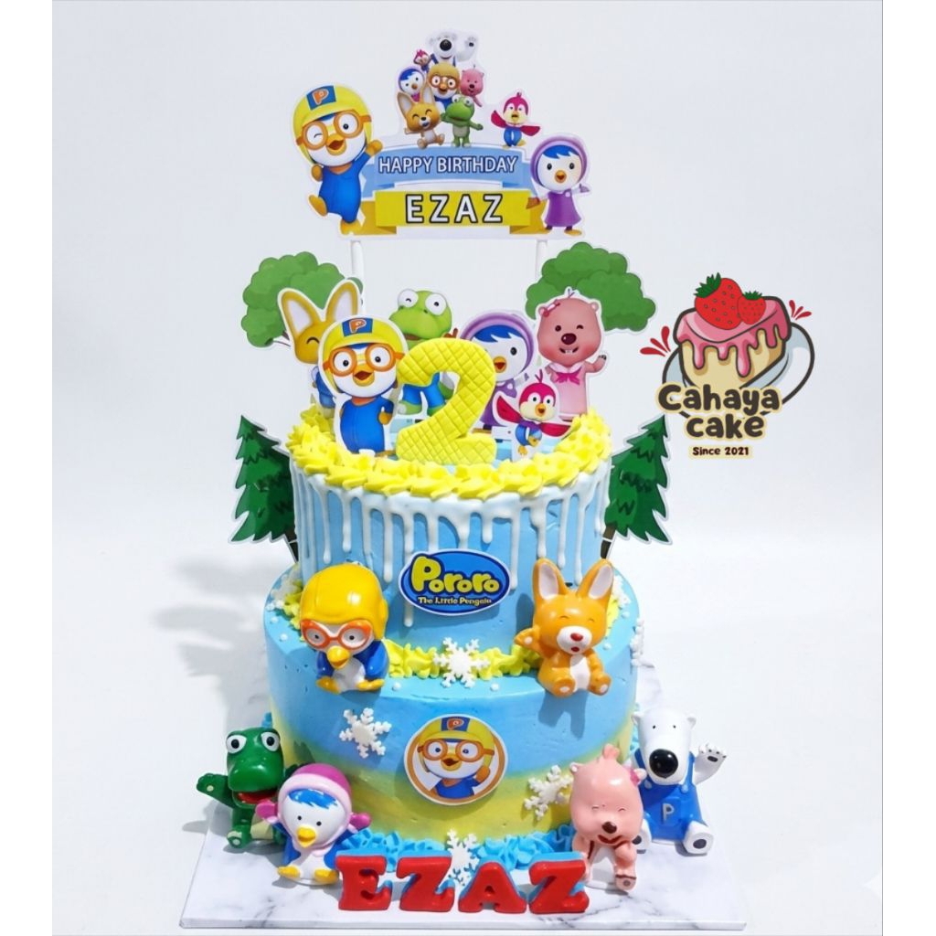 Pororo Cake Tingkat / Kue Ulang Tahun Pororo Tingkat / Kue Ultah Custom Pororo