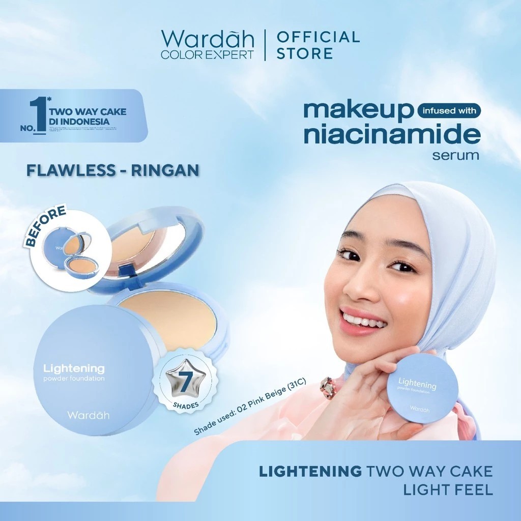 Wardah TWC Lightening Powder Foundation Light Feel Two Way Cake Bedak Padat Ringan Matte dengan Niac