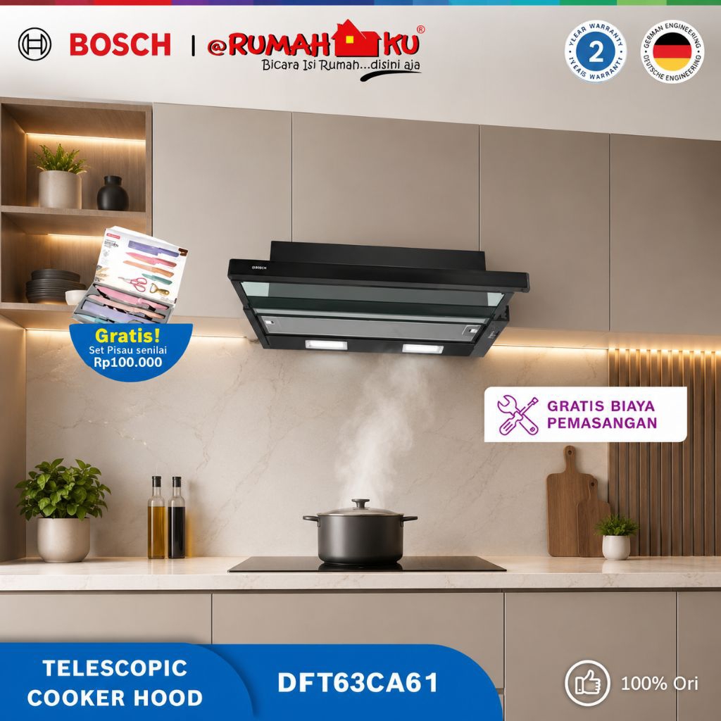 Bosch DFT63CA61 Tudung Asap Teleskopik 60 cm Hitam Serie 2