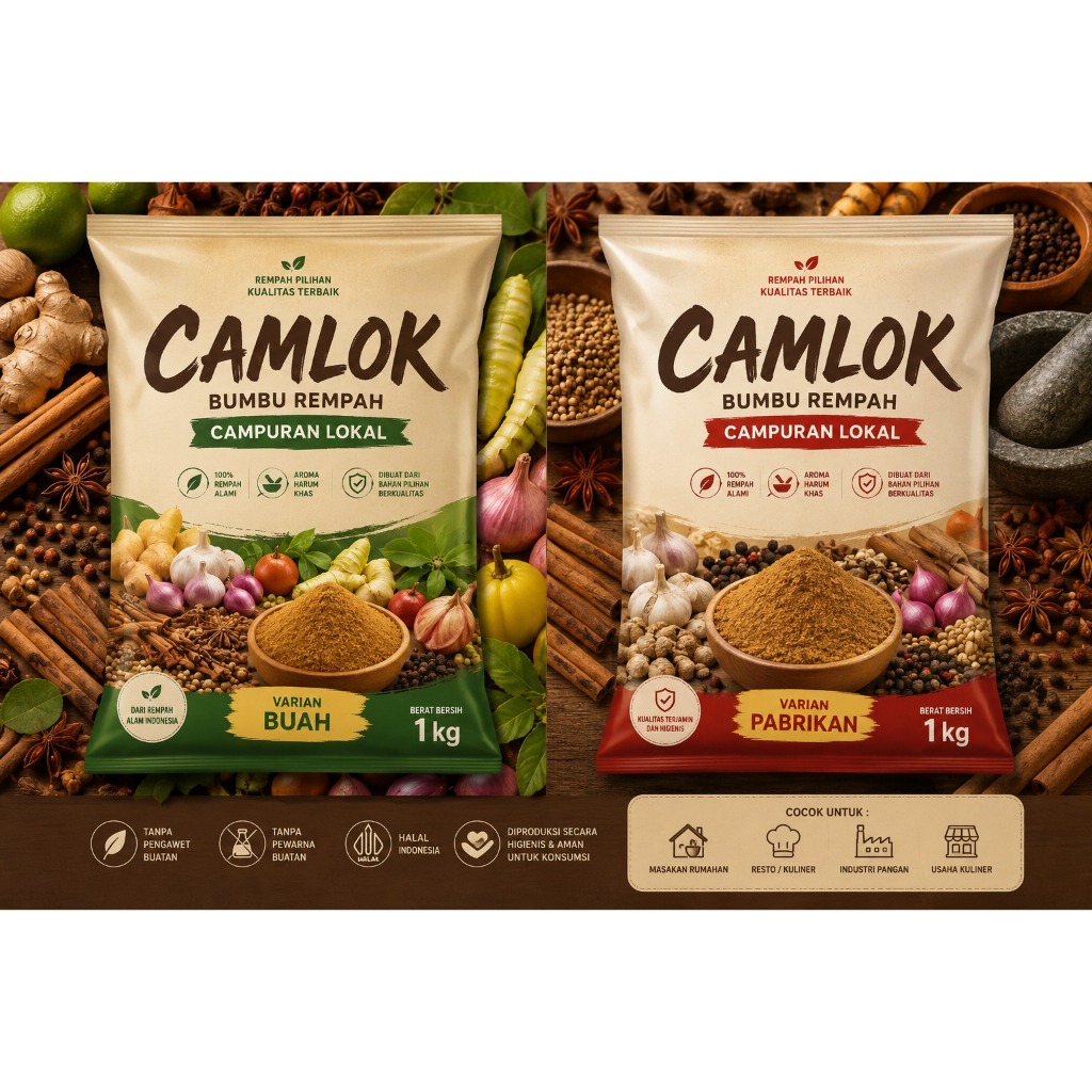 Camlok Bumbu Rempah Campuran Lokal 1kg, Varian Buah & Pabrik, Halal, Tanpa Bahan Tambahan