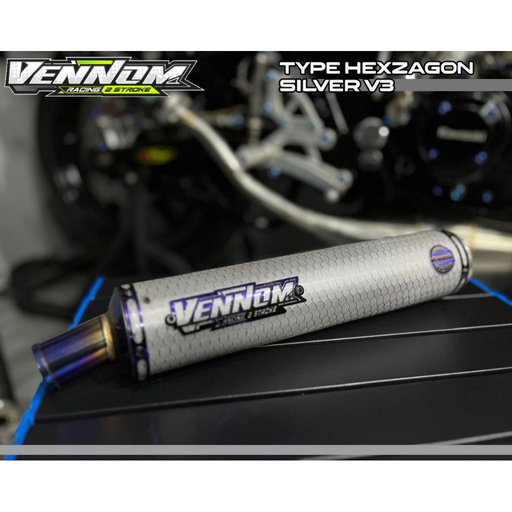 SILINCER KNALPOT NINJA R RR SS 2 STROKE CARBON HEXAGON SILVER V3 ORIGINAL