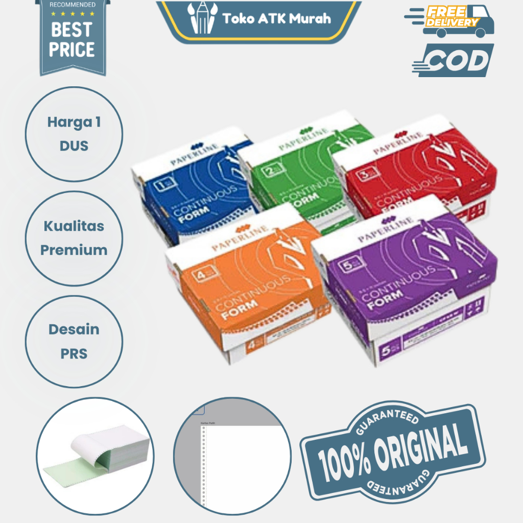 Continuous Form Paperline 9.5" X 11":2 / PRS 1 Ply (K1 PRS) / 2 Ply Warna  (K2 W PRS) / 3 Ply Warna 