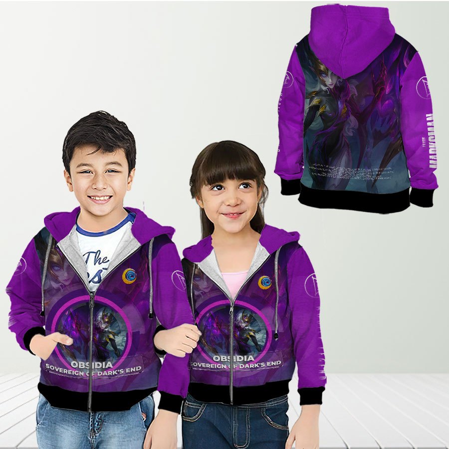 Jaket Hoodie Zipper Anak Hero Obsidia Marksman Mobile Legend ML Custom Full Printing