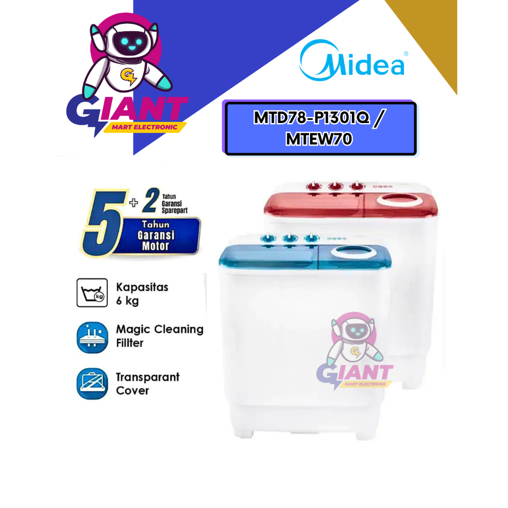 MESIN CUCI 2 TABUNG MIDEA MTD78-P1301Q/MTEW70 / MTD-78-P1301Q/MTEW-70 7 KILO