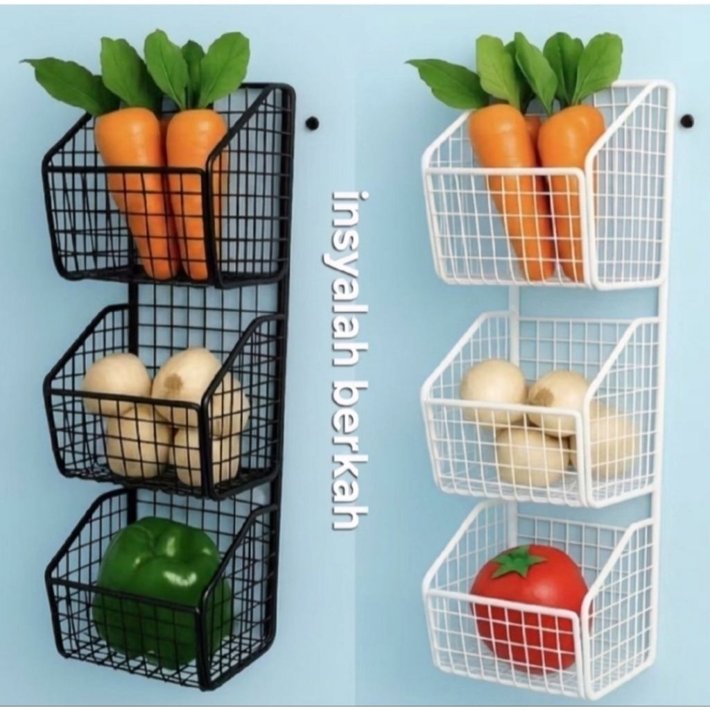 Rak Keranjang 3 Susun Besi / Rak bumbu/Rak Keranjang Susun Free Perekat