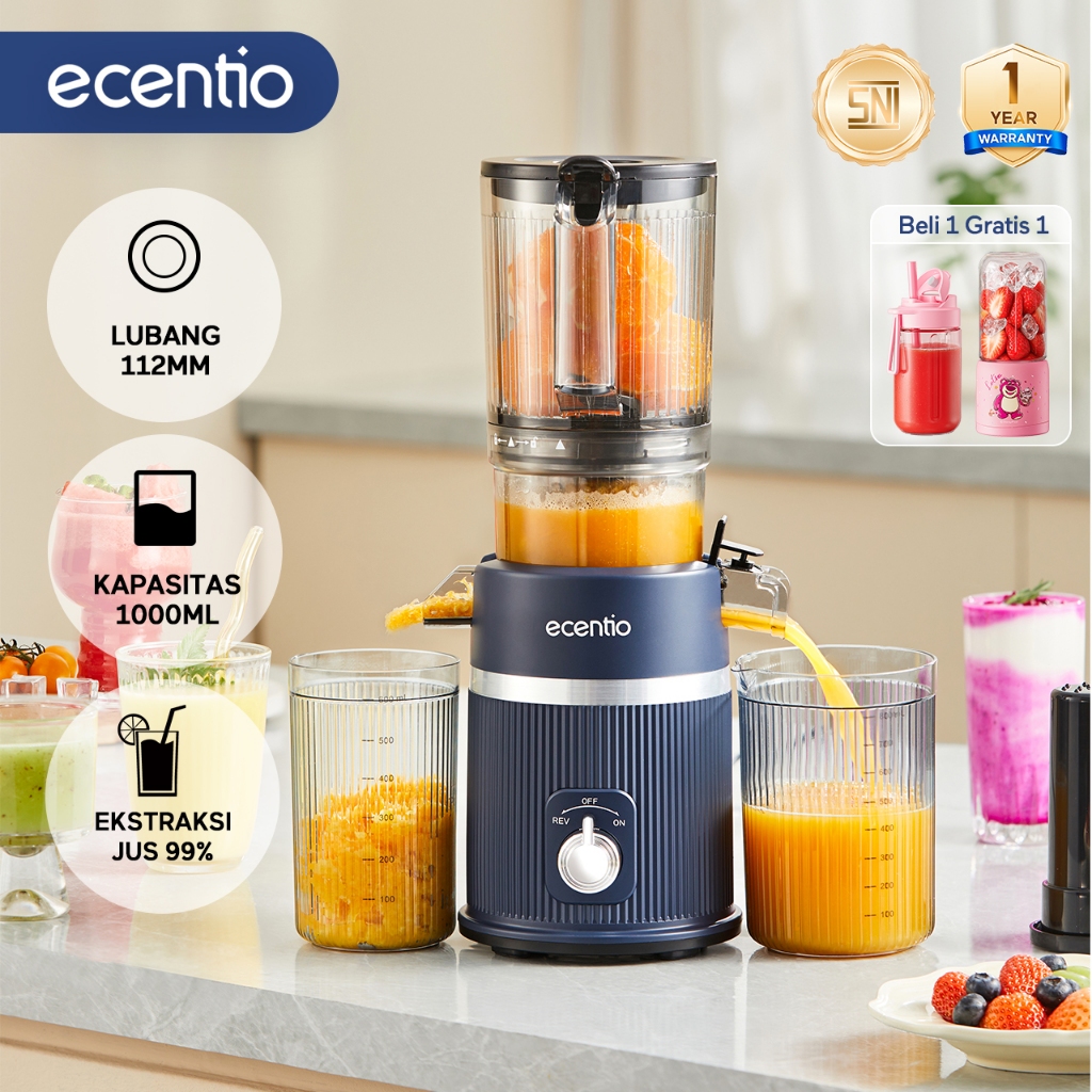 [Kapasitas besar 1000ml] ecentio Slow Juicer Blender jus Extra Big Mouth juice extractor Easy Filter