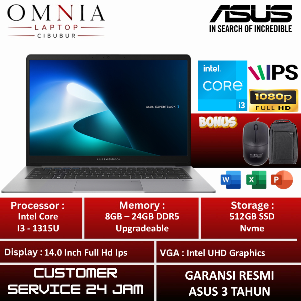Laptop Asus Expertbook P1403CVA Intel Core i3 1315U Ram 16GB 512GB SSD 14 FHD Windows Original
