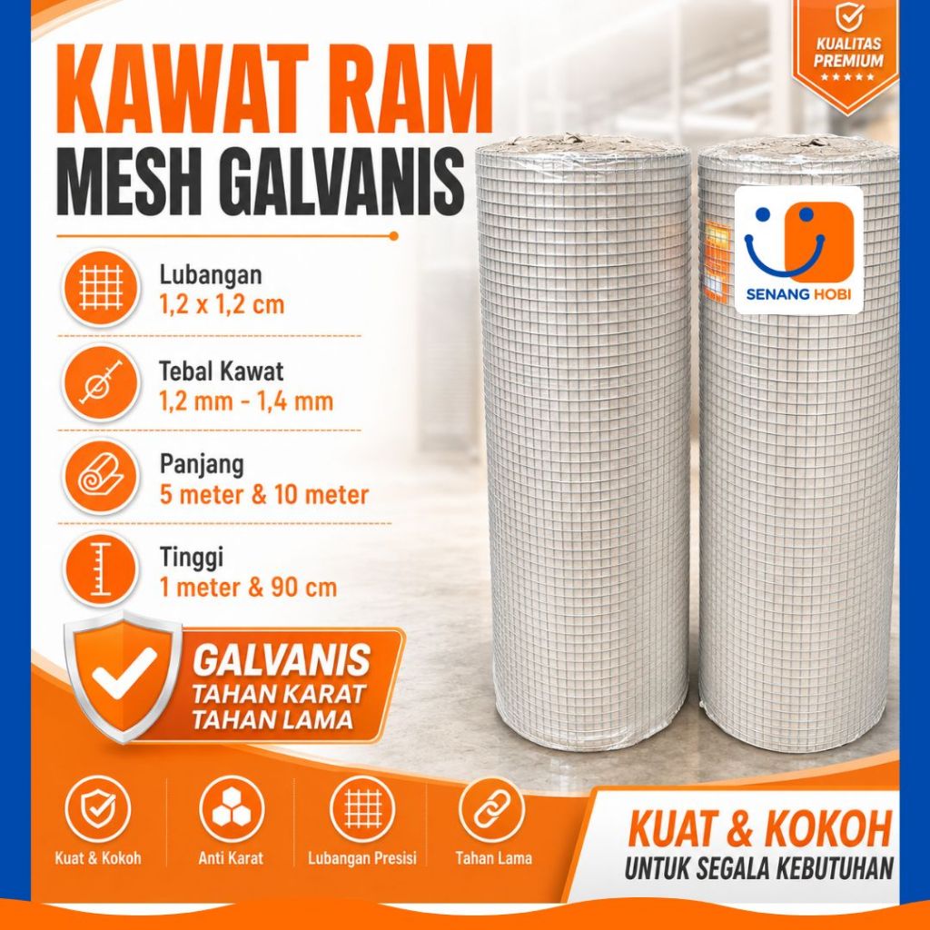 Kawat Loket Ram Lubangan Galvanis Extra Tebal dan Extra Rapat - Panjang 5 - 10 - 30 meter | Kawat Mu